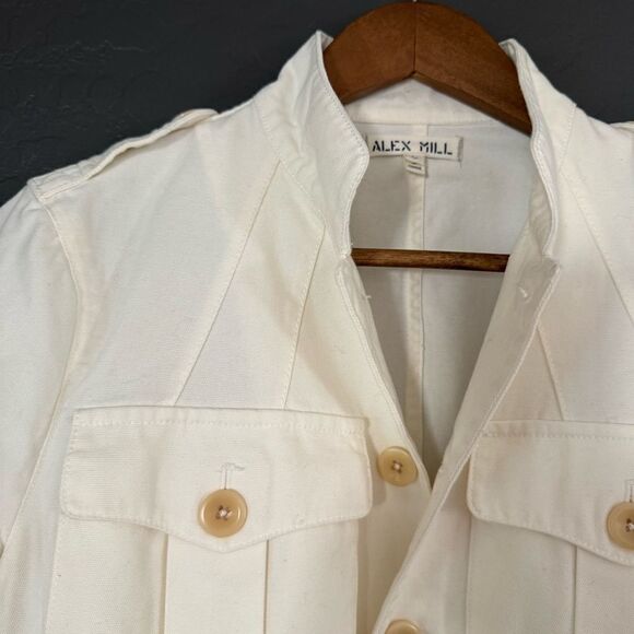 NEW Alex Mill White Natural Officer's Chore Jacket Utility Pockets L - Picture 9 of 12